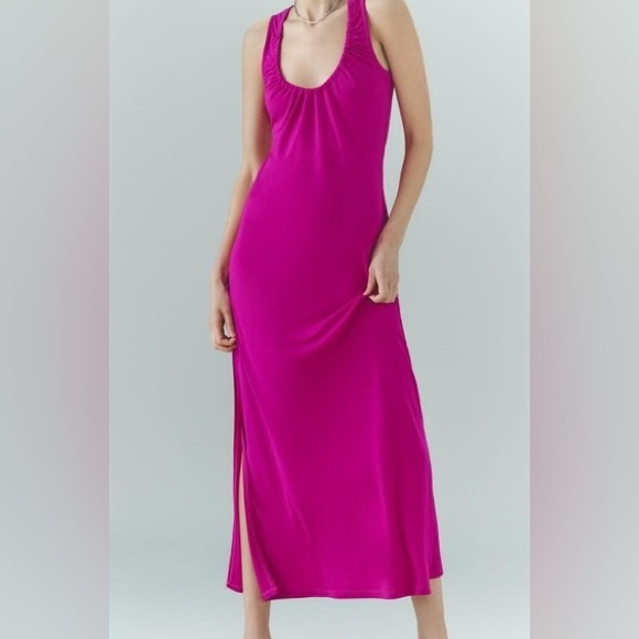 Anthropologie Sleeveless Vibrant Pink Maxi Dress with Leg Slit Plus Size 1X - Picture 2 of 5